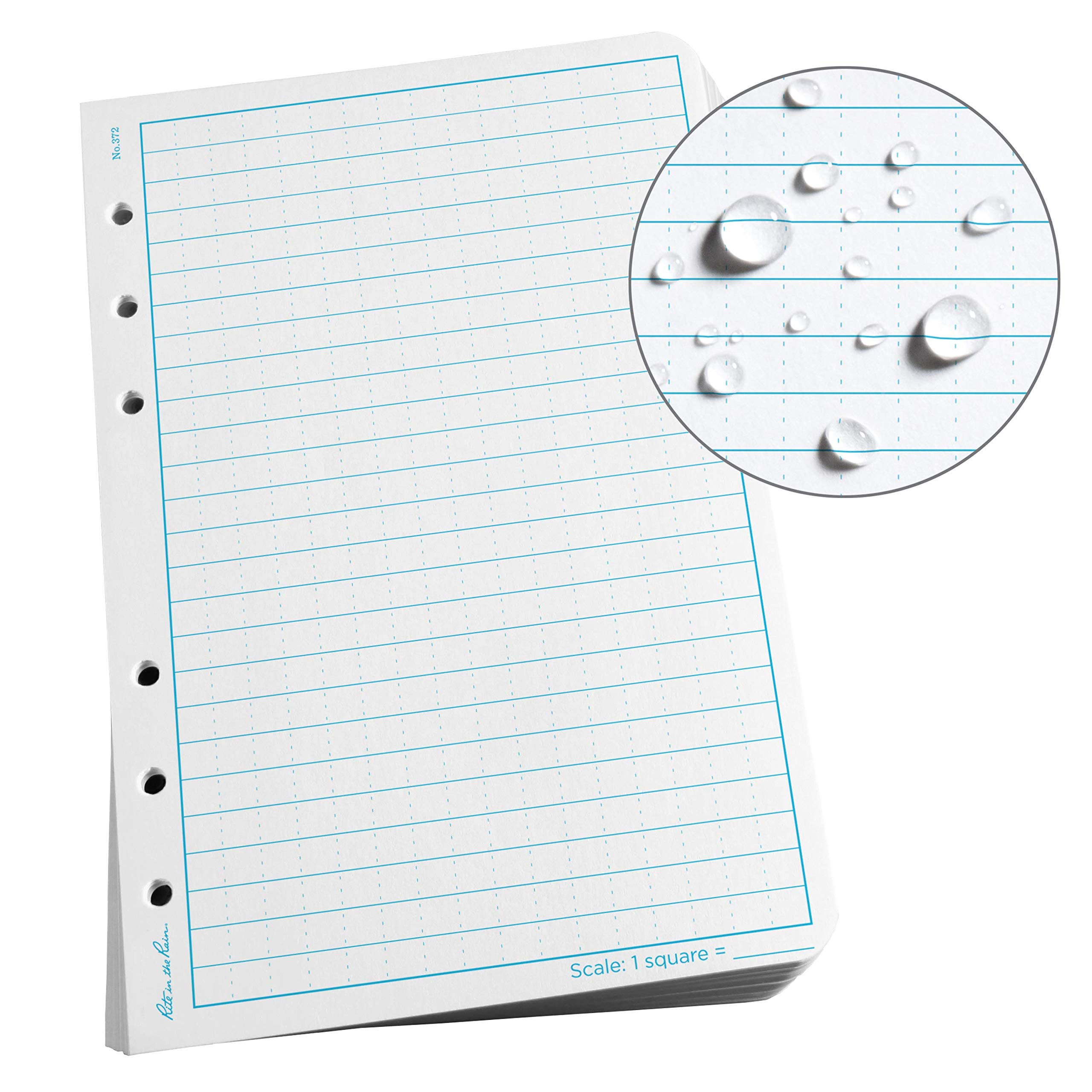 Rite In The Rain Weatherproof Loose Leaf Paper, 4 5/8' X 7', 32# White, Universal Pattern, 100 Sheet Pack (No. 372)
