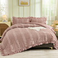 Wongs Bedding Pink Comforter Set Queen,3 Pieces Ruffle Farmhouse Shabby Chic Boho Comforter For Queen Bed,Soft Seersucker Textur
