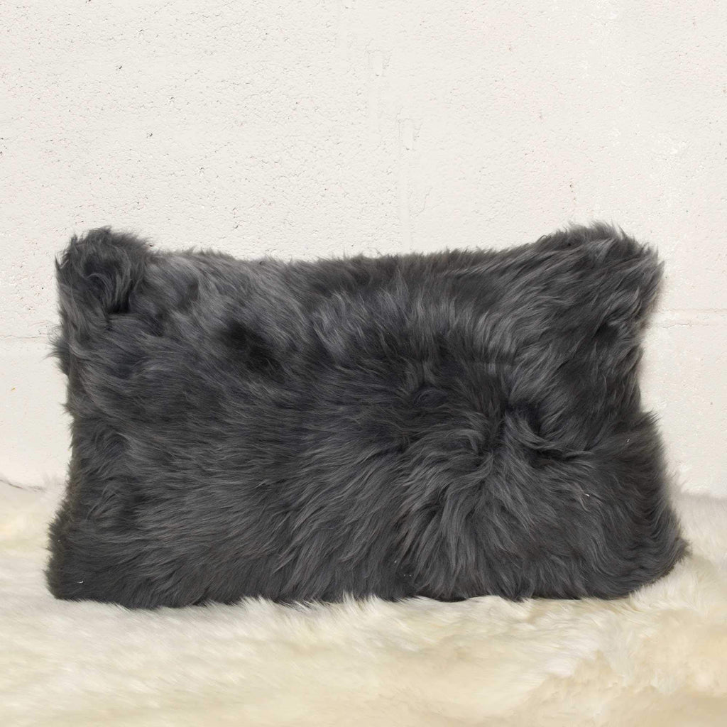 HomeRoots Kitchen Decorative Rectangular Sheepskin Pillow with Hidden Zipper Closure - 12' x 20' x 5', Gray