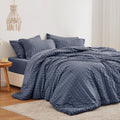 Love'S Cabin Seersucker Navy Blue King Size Comforter Set 7 Pieces, All Season Bedding Set, King Bed In A Bag Comforter Set With Comforter, Flat Sheet, Fitted Sheet, Pillowcase And Pillow Sham