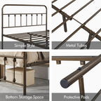 Yaheetech Classic Metal Platform Bed Frame Mattress Foundation With Victorian Style Iron-Art Headboard/Footboard/Under Bed Storage No Box Spring Needed Bronze Full Size