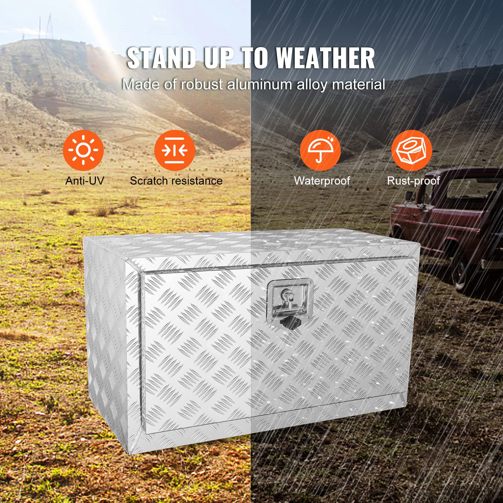 Vevor Underbody Truck Box, 30''  17''  18'' Pickup Storage Box, Heavy Duty Aluminum Diamond Plate Tool Box With Lock And Keys, W