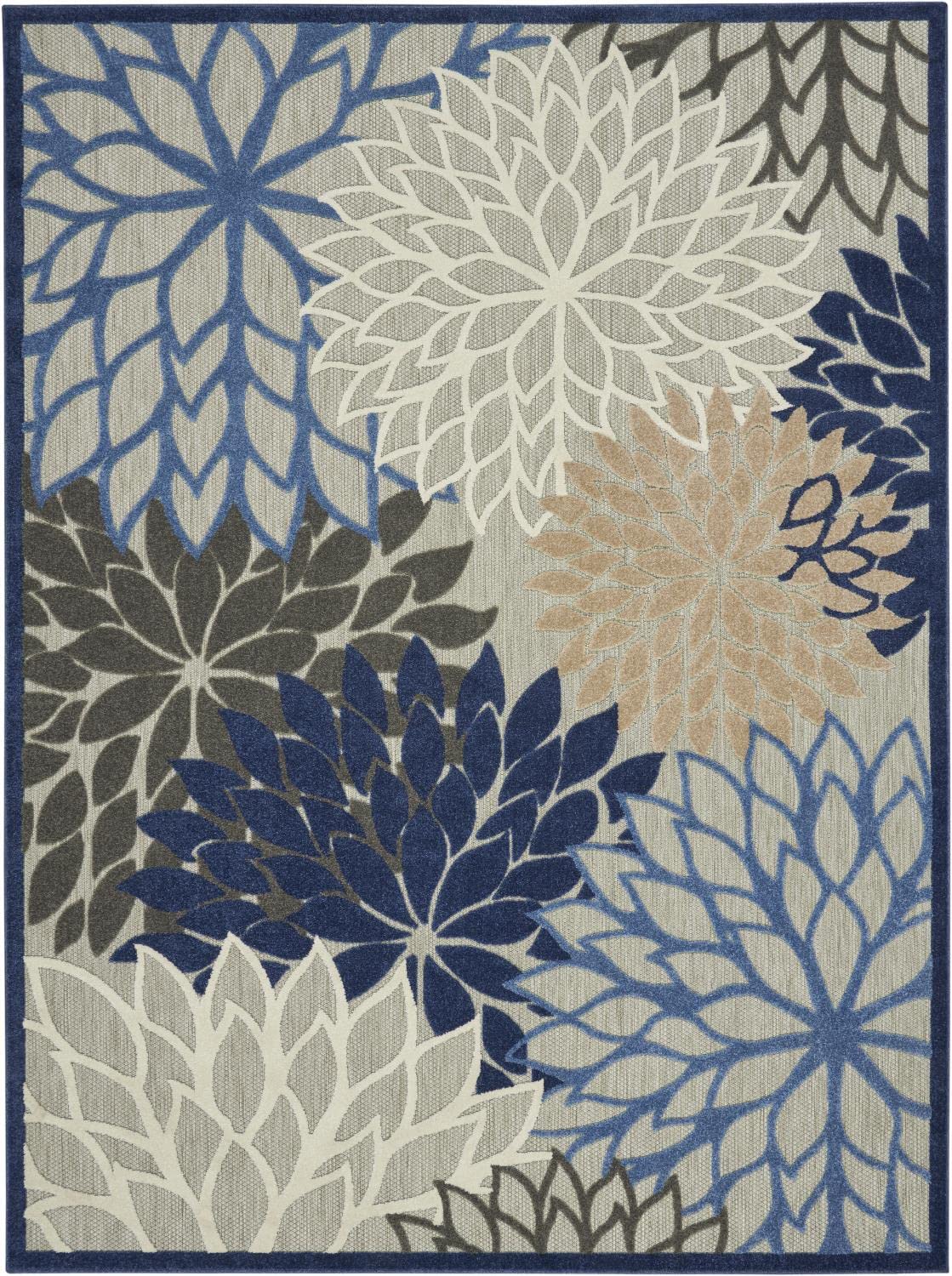 Nourison Aloha Indoor/Outdoor Blue/Multicolor 9'6' X 13' Area Rug, Tropical, Botanical, Easy Cleaning, Non Shedding, Bed Room,