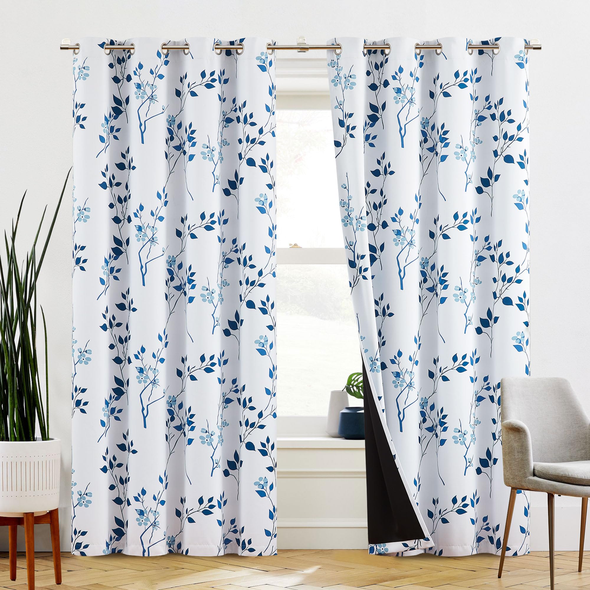 Beauoop Floral Blackout Window Curtain Panels Full Room Darkening Thermal Insulated Noise Reducing Drapes For Bedroom/Living Roo