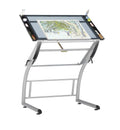 SD Studio Designs Triflex Drawing Table, Sit to Stand Up Adjustable Office Home Computer Desk, 35.25 W X 23.5 D, Silver/Blue Gla