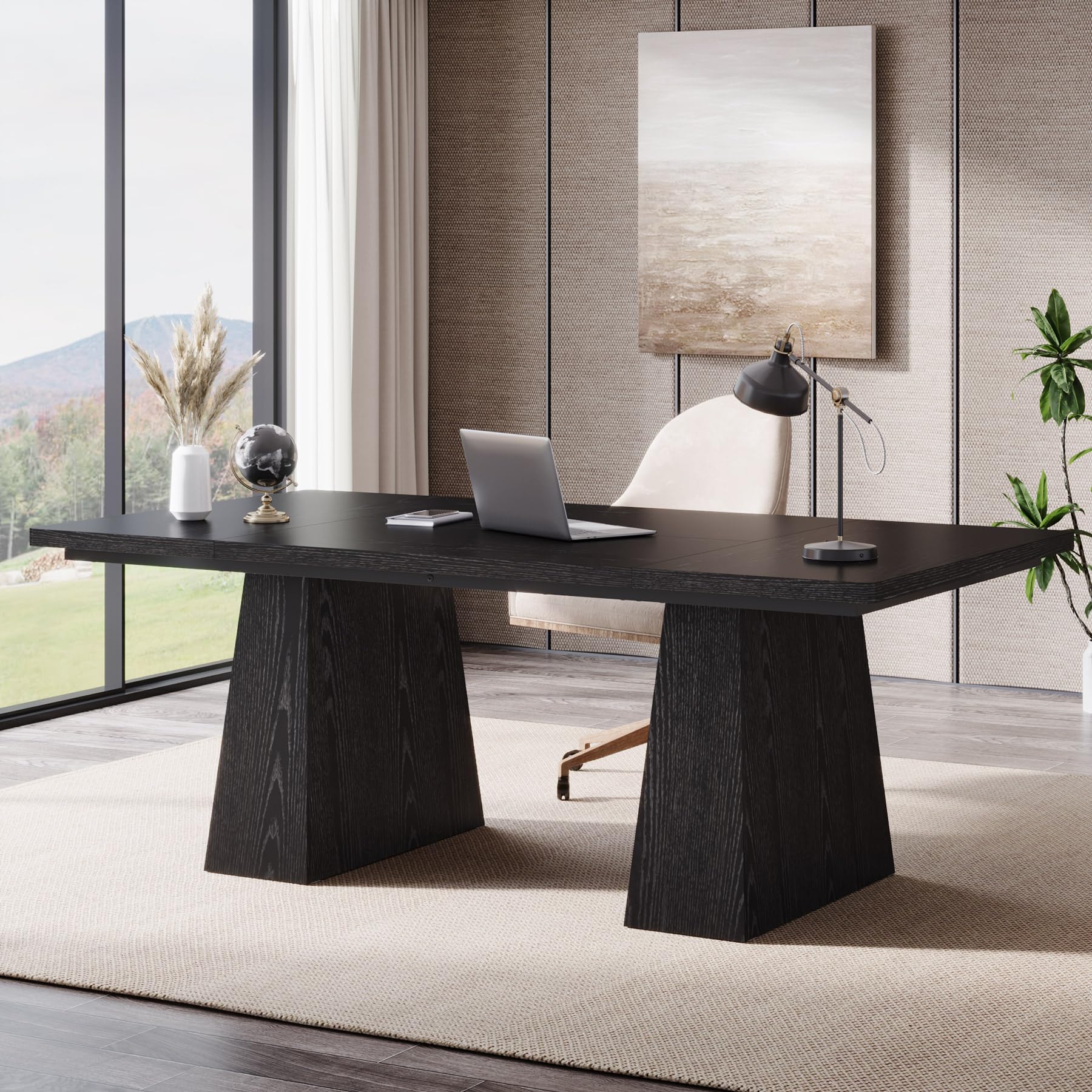 Tribesigns 63-Inch Executive Desk, Large Office Computer Desk with Double Pedestal, Modern Simple Workstations Writing Table Con