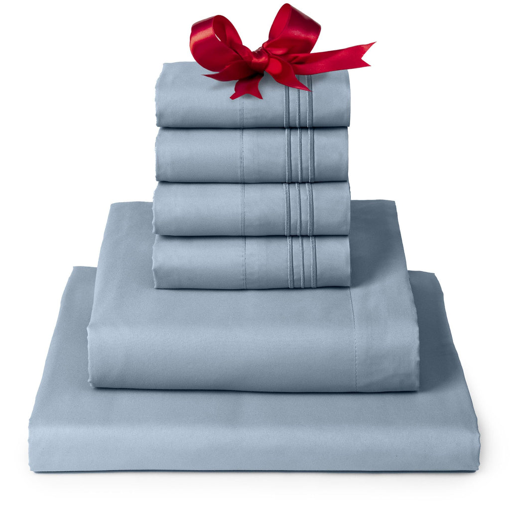 Mellanni Full Sheet Set - 6-Piece Iconic Collection Bedding, (Including 4 Pillowcases), 16-Inch Deep Pocket, Easy Care, Extra Soft, Cooling Sheets, Brushed Microfiber - Blue Hydrangea