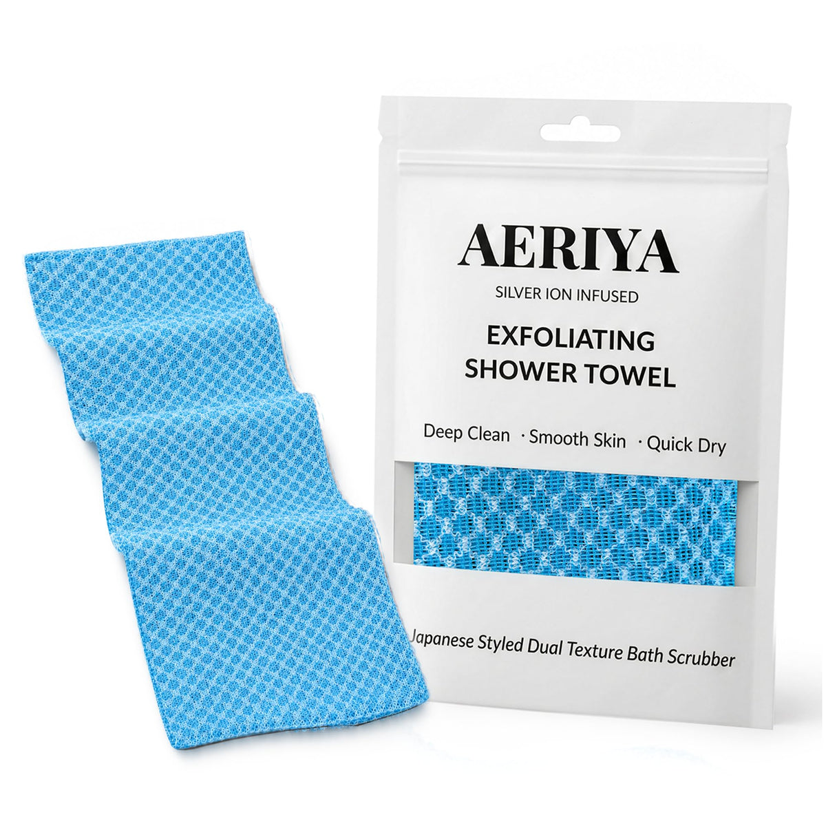 Aeriya Exfoliating Washcloth  Long JapaneseStyle Back Scrubber for Shower, 2Sided Body Scrub Exfoliating Towel, Quick Dry Bat