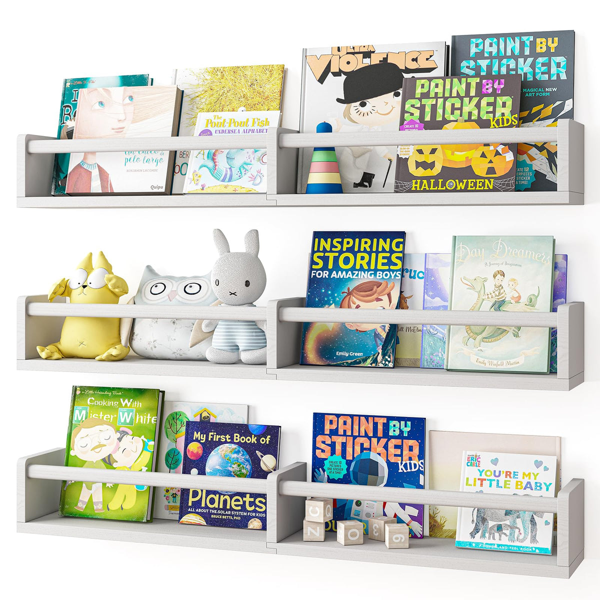 Fixwal Nursery Bookshelves, 32In Floating Bookshelves For Wall Set Of 3, Wood Wall Mounted Floating Shelves For Baby Nursery Decor, Toys And Decor Storage (White)