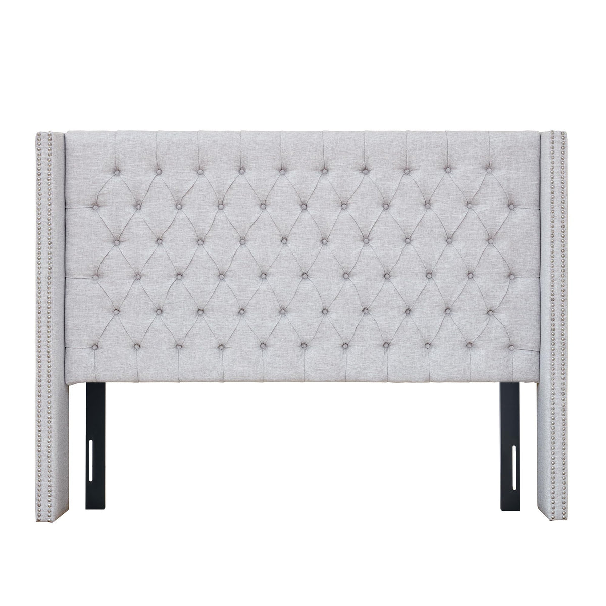 Madison Park Amelia Upholstered Headboard | Nail Head Trim Wingback Button Tufted | King, Grey