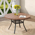 Vicllax 48' Outdoor Round Patio Table For Lawn Garden, All Weather Metal Black Round Outdoor Dining Table With Adjustable Umbrella Hole, 6 Person Patio Table, Walnut Wood-Like Tabletop