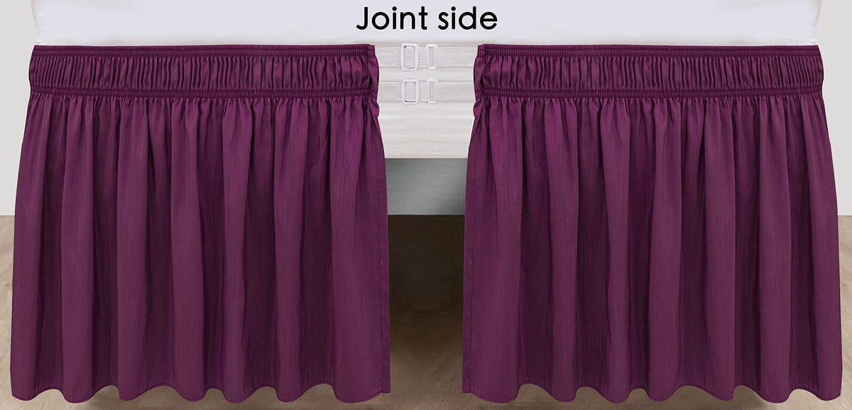 Biscaynebay Wrap Around Bed Skirts For King & Cal King Beds 15' Drop, Eggplant Adjustable Elastic Dust Ruffles Easy Fit Wrinkle
