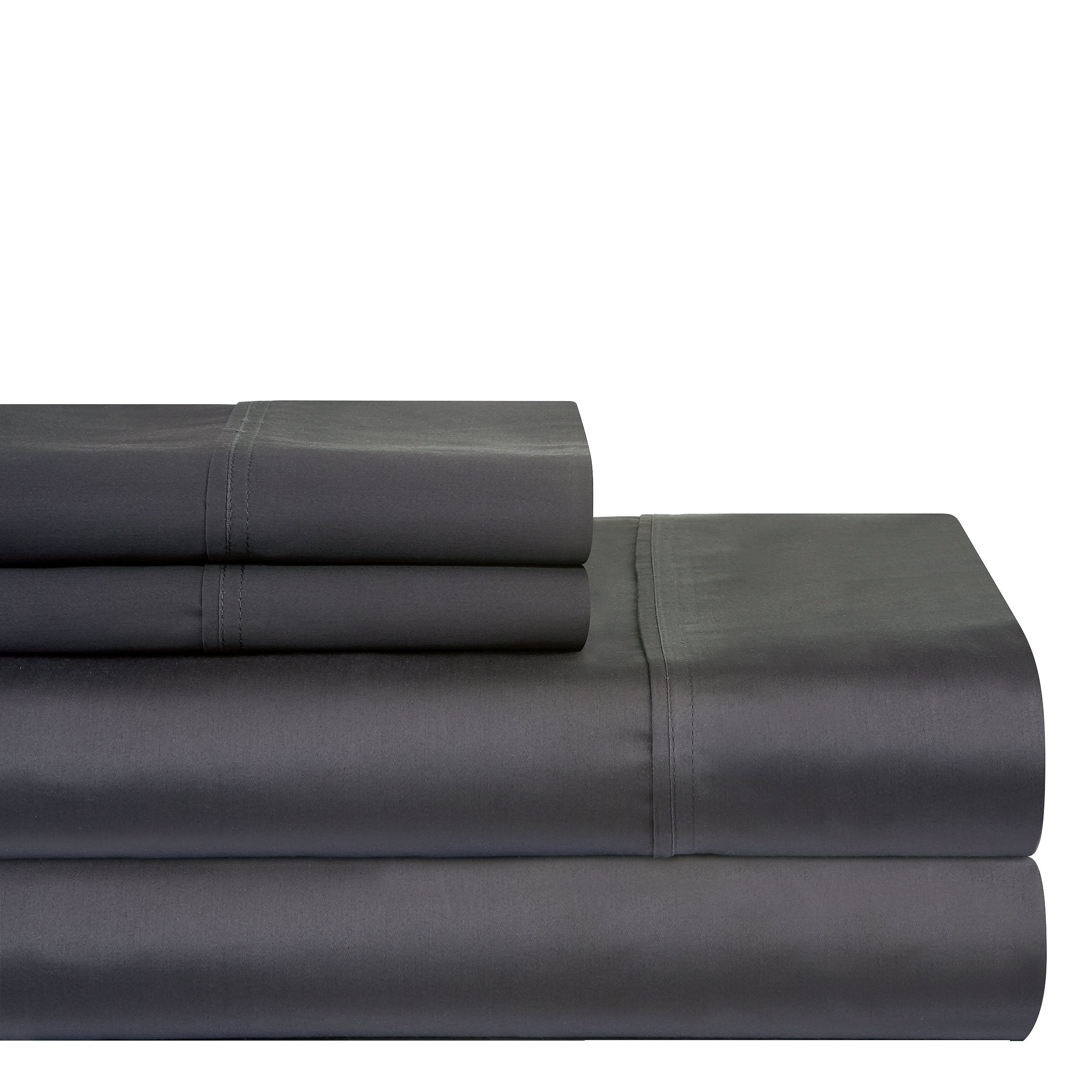 Pointehaven 400 Thread Count Pima Cotton Fitted Sheet And Pillowcase, King, Grey