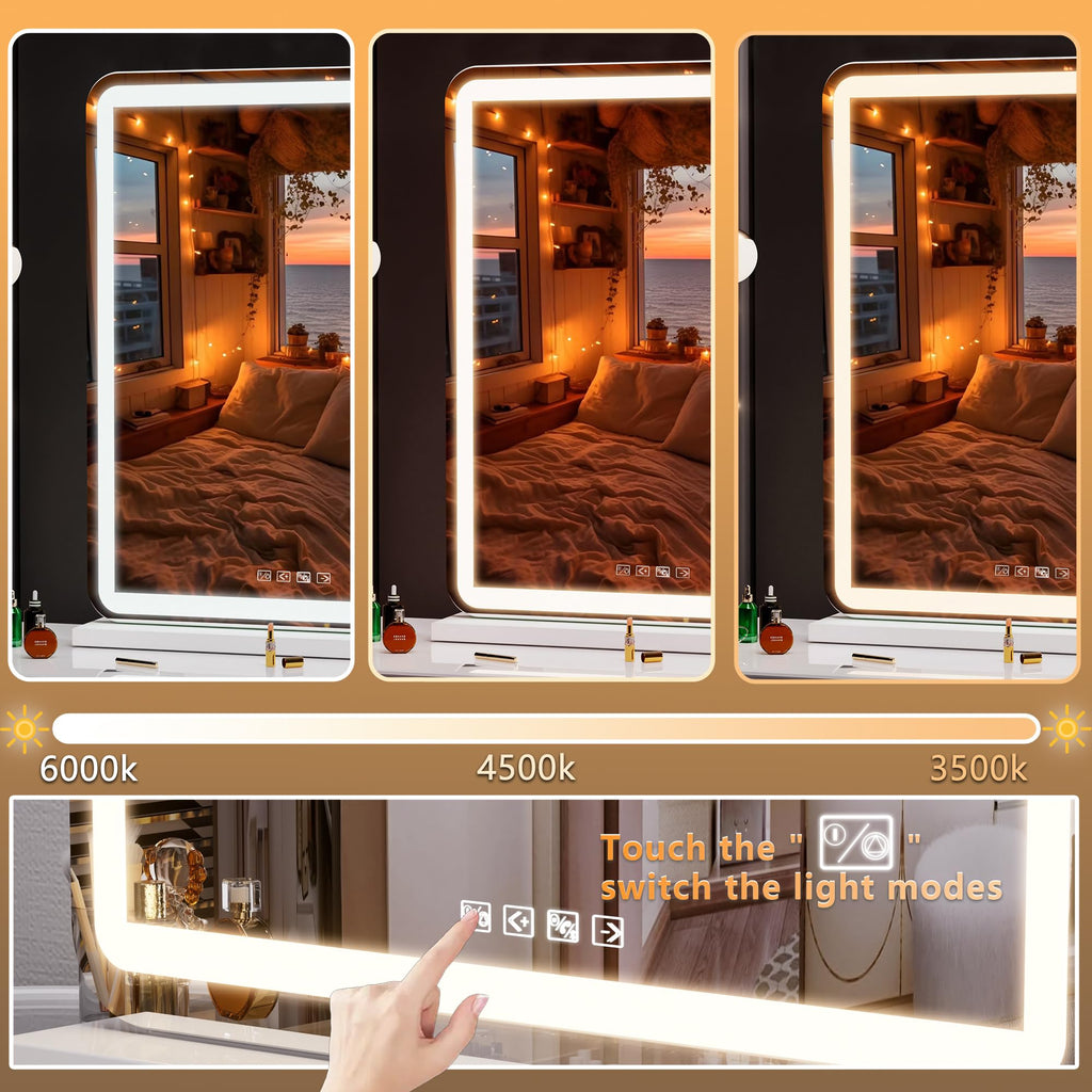 Hasipu Vanity Mirror With Lights And Bluetooth Speaker, 20' X 25' Led Makeup Mirror, Light Up Mirror With 10X Magnification An