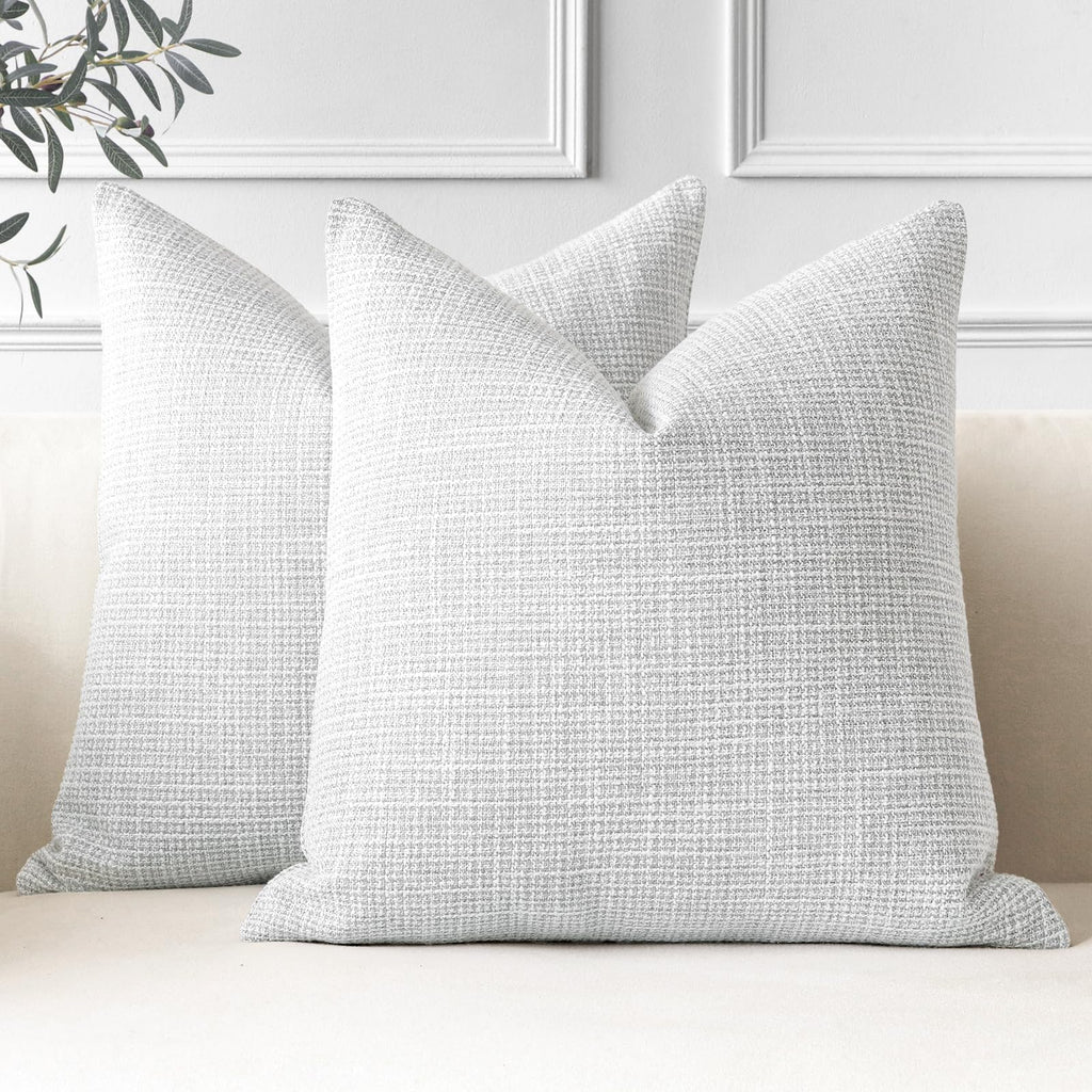 OTOSTAR Pack of 2 Throw Pillow Covers 18x18 Inch Linen Light Grey Pillowcases Farmhouse Decorative Solid Pillow Covers 45x45 cm 