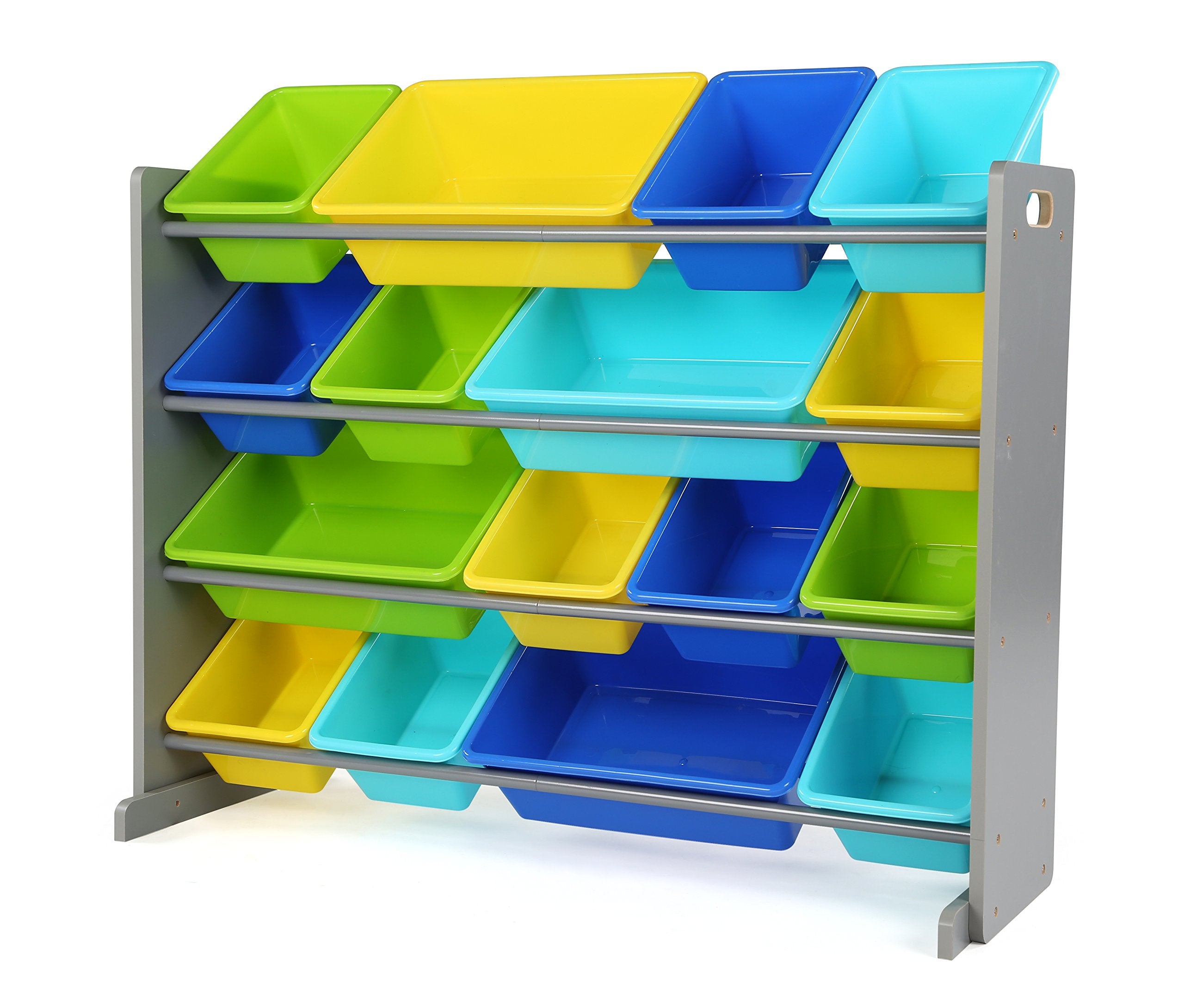 Humble Crew Extra-Large Toy Organizer, 16 Storage Bins, Grey/Blue/Green/Yellow,15.5D x 42W x 35H