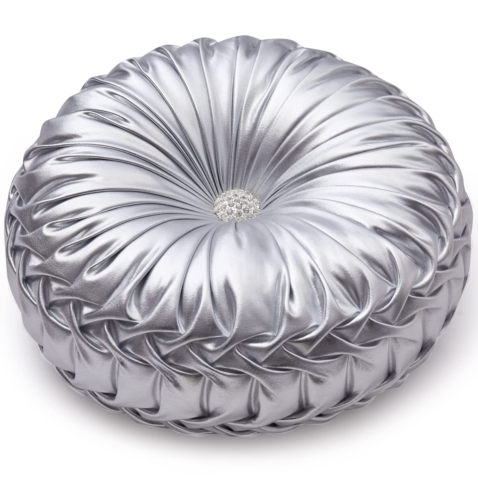 Eucior Round Throw Pillows,Pumpkin Pleated Handmade Metallic Throw Pillows,Silver Pillows,Modern Leather Decorative Pillowcases