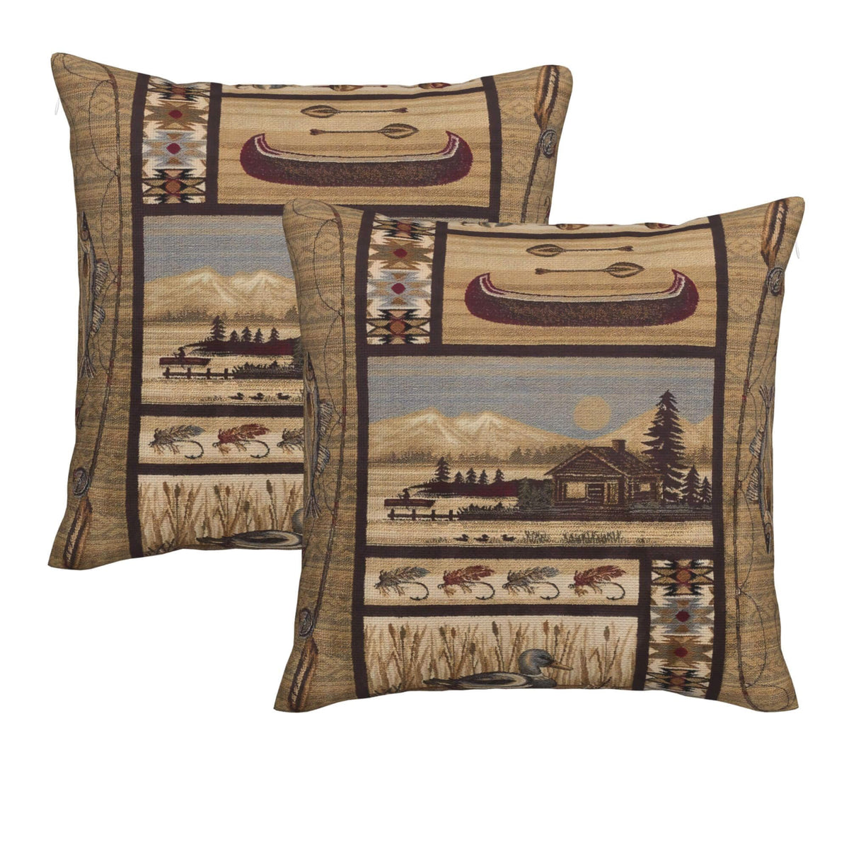Datansen Set Of 2 Square 18X18 Inch Retro Black Throw Pillow Covers Rustic Lodge Decorative Throw Pillowcase For Home Sofa Thick