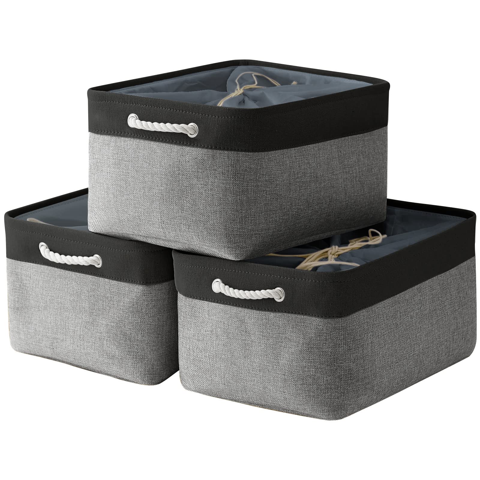 TheWarmHome Organization and Storage Basket for Organizing - 17x14x10 inch Large 3 Pack Collapsible Storage Bin for Shelves, Fab