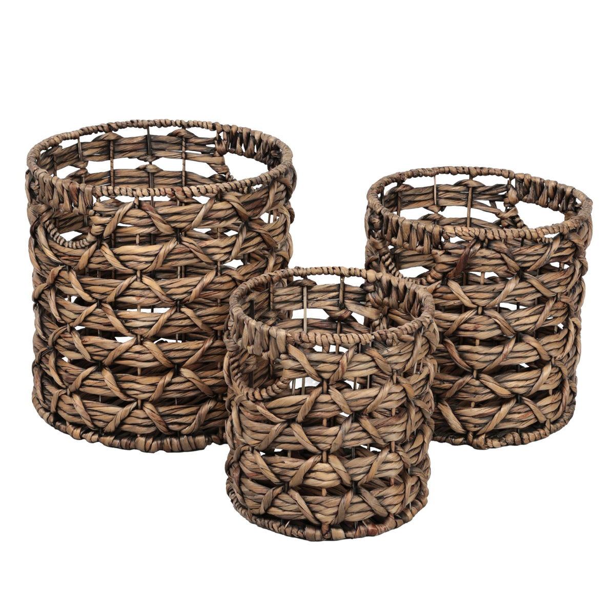 happimess Lattice Water Hyacinth Nesting Baskets 13, Brown, Set of 3