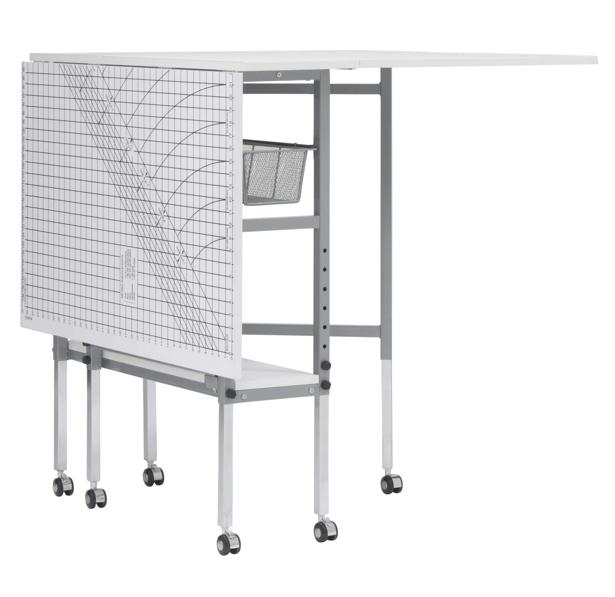 Sew Ready Foldable Hobby and cutting grid Table - 5875 W x 365 D White Arts and crafts Table with grid Top and Silver Storage Dr