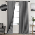 Koufall Grey Back Tab Linen Blackout Curtains For Living Room 52X105 Inch Length