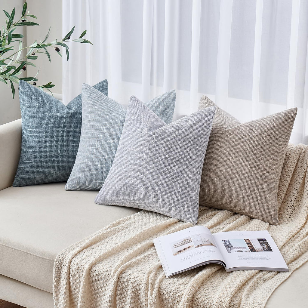 Miulee Burlap Linen Throw Pillow Covers 24X24 Inch Blue Decorative Pillow Covers Modern Farmhouse Pillowcases Soft Accent Cushio
