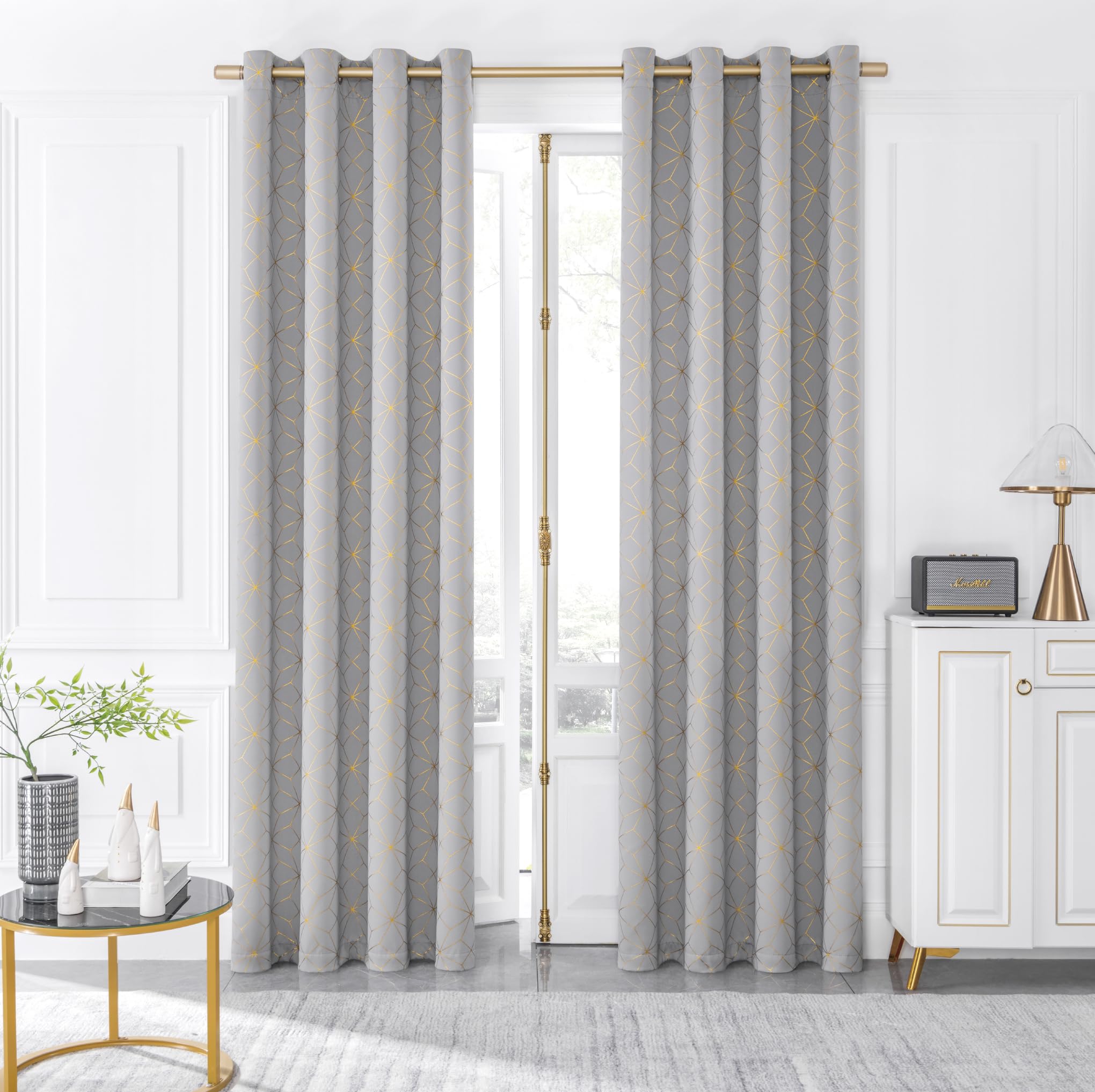 Beauoop 100% Blackout Curtains 96 Inches Long For Bedroom Living Room Moroccan Gold Patterned Drapes Thermal Insulated Grommet T