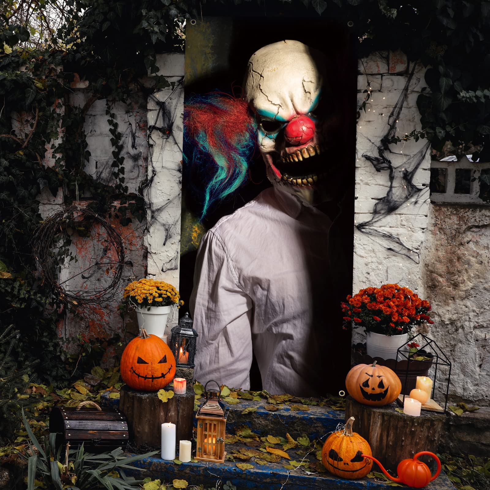 Evil Clown Ghost Door Cover Halloween Door Decorations 79 x 35 Inches Scary Clown Ghost Window Decals Creepy Photo Posters Banne