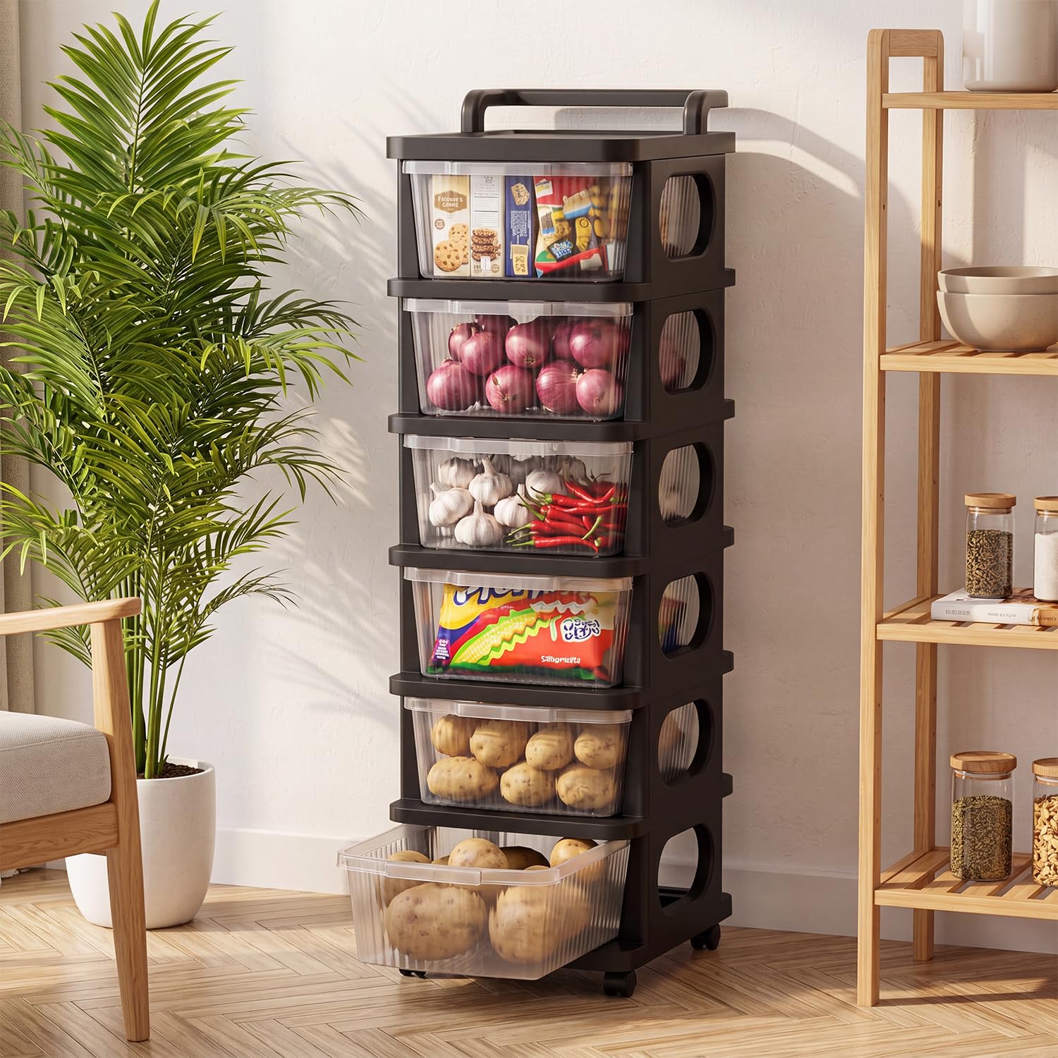 Prettykrafts 6 Layer Heavy Duty Plastic Storage Drawer With Wheels, Modular Cabinet For Bedroom, Office, Home, Chest Of Drawers 