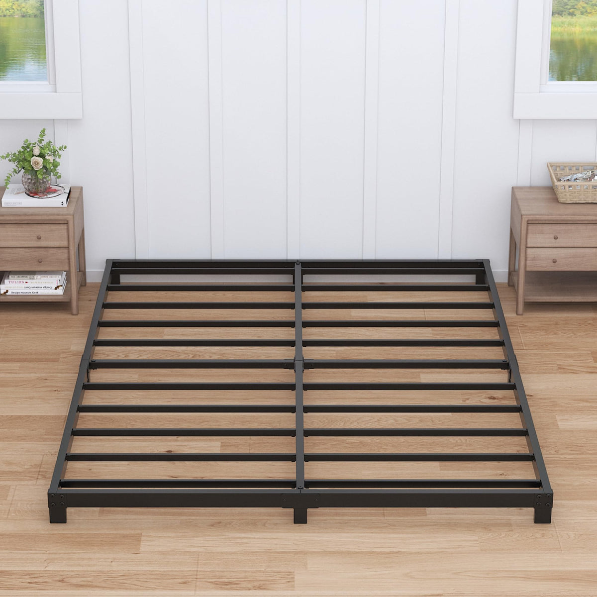 Nailsong 4 Inch Cal King Bed Frame Low Profile, California King Bed Frames No Box Spring Needed, Heavy Duty Metal, Easy Assembly
