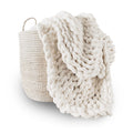 Adyrescia Chunky Knit Blanket Throw | 100% Hand Knit With Jumbo Chenille Yarn (60'X80', Cream White)