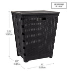 Mind Reader 61L Foldable Laundry Hamper, Clothes Basket, Lid, Wicker Design, Plastic, 18''L X 14.5''W X 21.25''H, Black