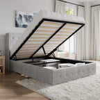 Sha Cerlin Full Size Lift Up Storage Bed/Button Tufted Wingback Headboard/Hydraulic Storage/Upholstered Platform Bed Frame/No Box Spring Needed/Wood Slats Support/Light Grey