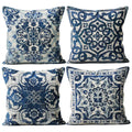 M-Qizi Blue Throw Pillow Covers - Linen Blue Pillow Covers 22X22 Set Of 4, Decorative Blue And White Pillow Covers, Chinoiserie