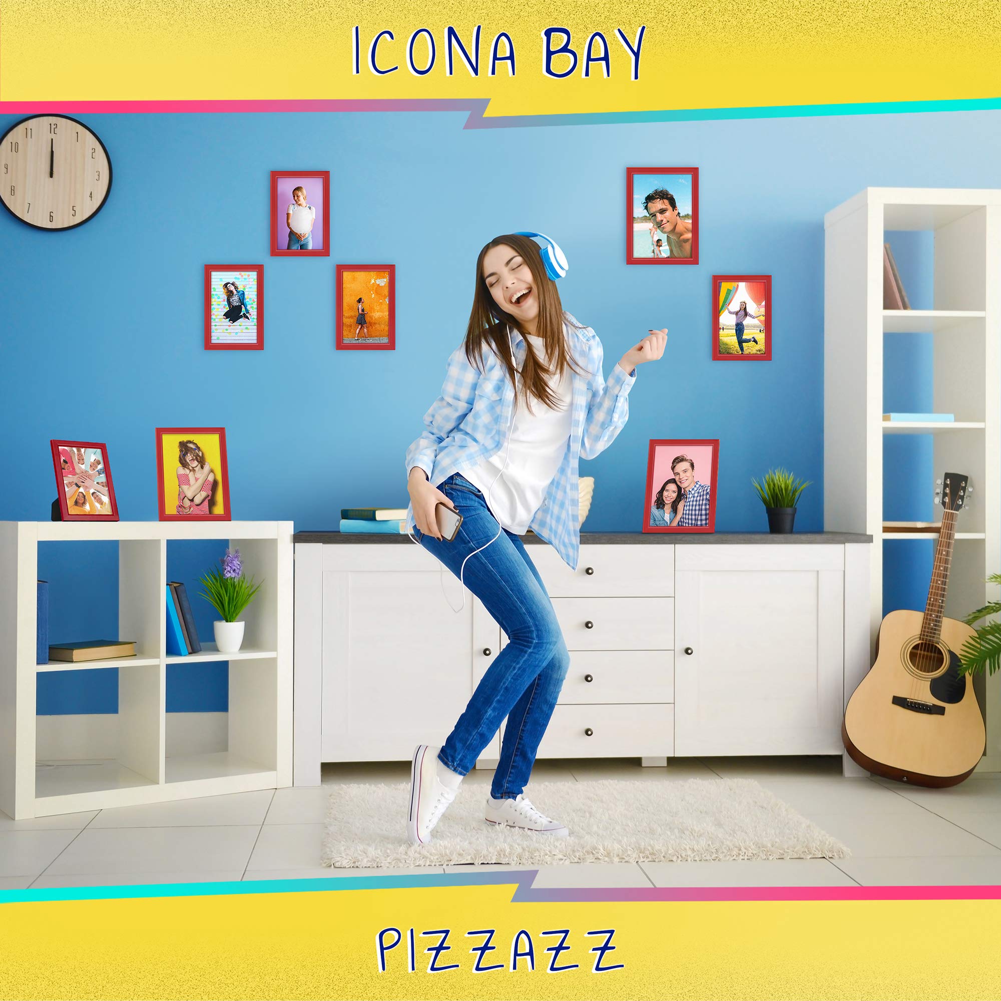 Icona Bay 8X10 Picture Frames (Red, 3 Pack), Colored Solid Wood Scandinavian Style Frames For Photo, Pizzazz Collection