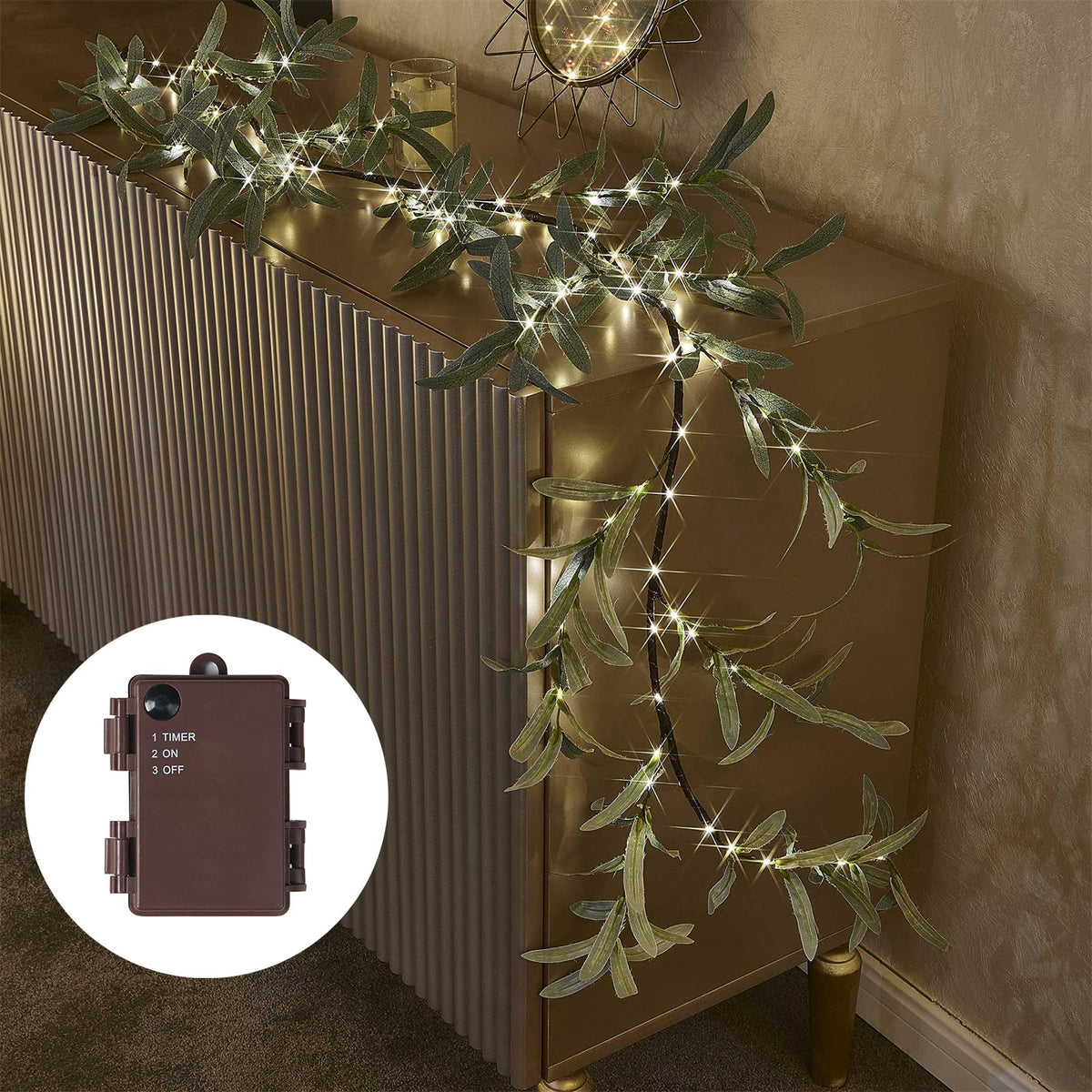 Birchlitland Decorative Garland Lights 6FT 96 LED Fairy Lights, Lighted Eucalyptus Twig Garlands with Timer Battery Operated for
