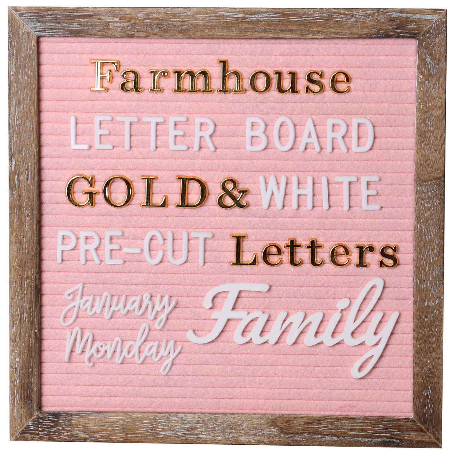 Rustic Felt Letter Board 10X10In Changeable Letter Board Sign With Precut Letters, Pink Felt Message Board With Farmhouse Wooden