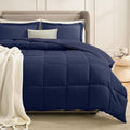 Homelike Moment Queen Comforter Set, Soft Down Alternative Bedding Set, Lightweight 3Pcs All Season, Solid-Navy Blue, Full/Queen