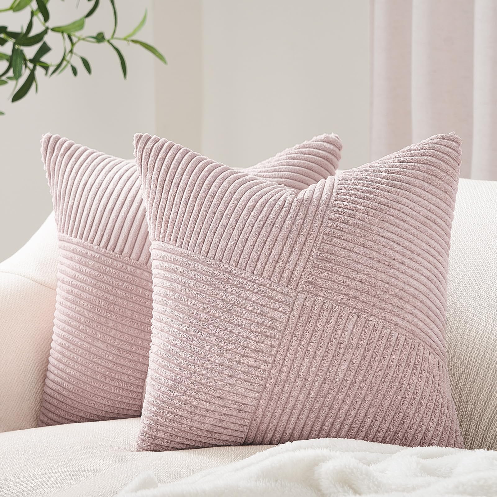 Topfinel Set Of 2 Blush Pink Decorative Throw Pillow Covers 20X20 Inch, Soft Corduroy Square Couch Pillow Covers Windmill Textur