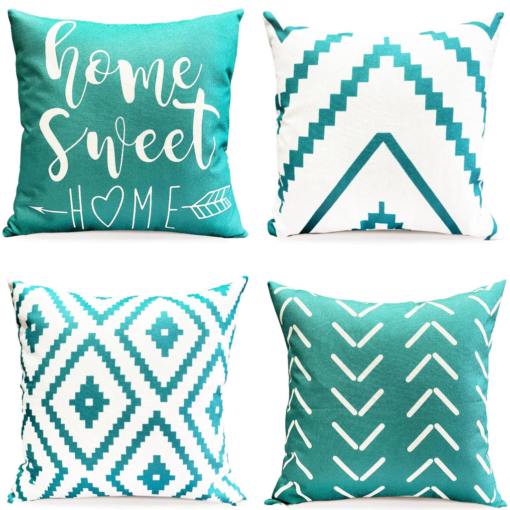 Decorative Throw Pillow Covers 18X18 Inch Aqua Blue Pillow Covers For Couch Sofa Living Room Bedroom,Farmhouse Outdoor Throw Pil