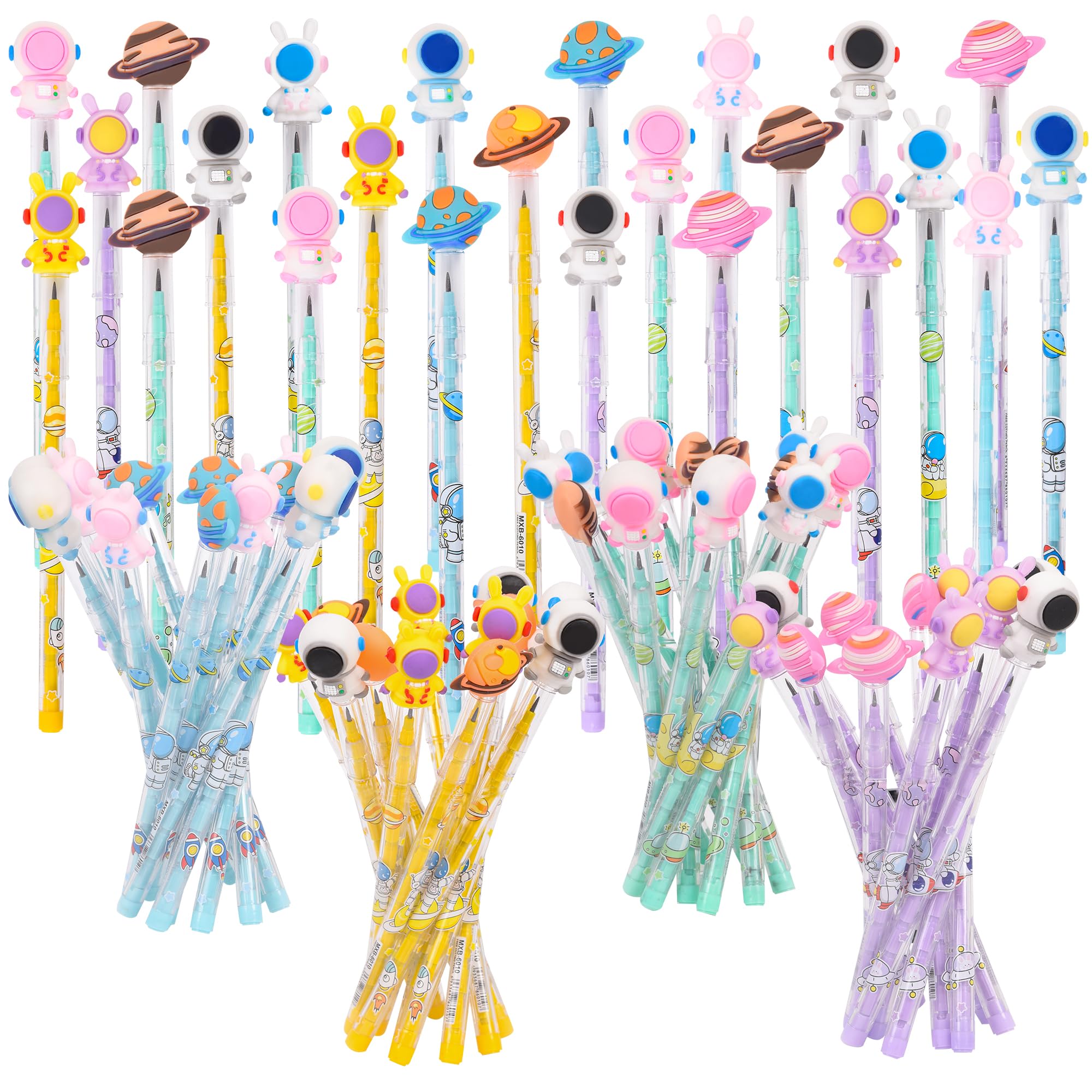 Ulema 48 Pieces Cute Stackable Pencils for Kids Space Study Supplies Translucent Multi Point Push Fun Cool Pencils Gifts for Cla