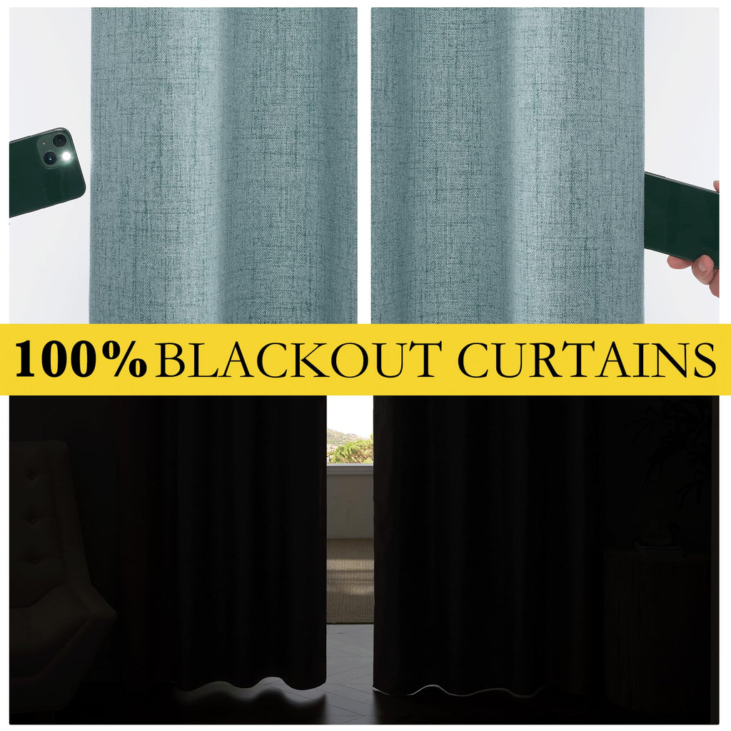 Nicetown 100% Absolutely Blackout Linen Curtains With Thermal Insulated White Liner, Skylark Blue, 52 Inches Wide, 90 Inches Length Energy Saving Curtains For Living Room 2 Panels Set, Vertical Blinds