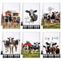 Bencailor 6 Pcs Cow Kitchen Towels Farm Animal Dish Towels 24' x 16' Farm Cow Buffalo Plaid Hand Towels Farmhouse Absorbent Te