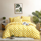 CLOTHKNOW Plaid Comforter Set Queen 3Pcs Yellow White Grid Bedding Comforter Sets Yellow White Queen Comforter Light Yellow Quee