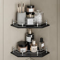 Usf 9X9 Inches Glass Corner Shelf | Bearing Upto 10 Kg Weight | Bathroom Corner Rack | Black Finish | Wall Mounted Glass Corner 