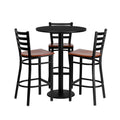 Flash Furniture Clark 30'' Round Black Laminate Table Set with 3 Ladder Back Metal Barstools - Cherry Wood Seat