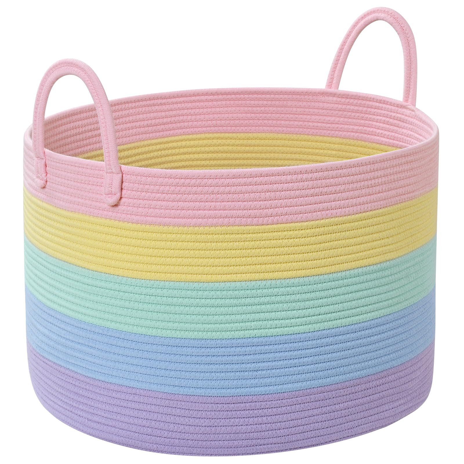 Blanket Basket Living Room, 67L Large Round Storage Basket, Cotton Rope Laundry Baskets & Toy Storage Organizer for Nursery, Bed