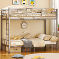 VINGLI 15 Inches Extra High Guardrail Bunk Bed Twin Over Twin, 2 Deckers Bunk Bed with Stairs & Flat Rungs, Heavy Duty Metal Sla