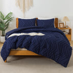 Litanika Navy Blue California King Comforter Set, 3 Pieces Cal King Oversized Chevron Tufted Bedding Comforter Sets, Fluffy Bed